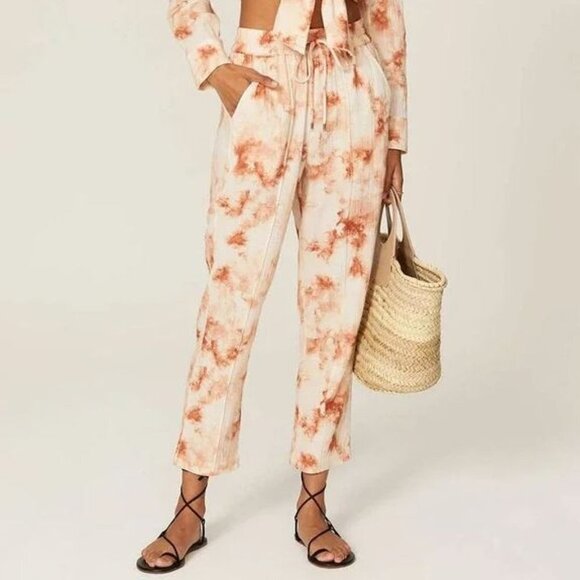 Jonathan Simkhai Tie-Dye Ankle Crop Pull-On Pants Size L Cream/Orange - Picture 1 of 3